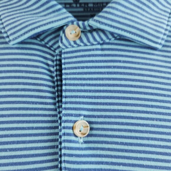 Peter Millar Seaside Polo Shirt Striped Blue XL Stretch Golf Short Sleeve Adult - Picture 7 of 11